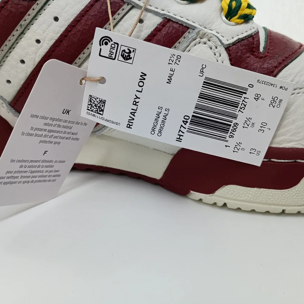 Adidas Rivalry Low White Burgundy Green Yellow Rope Laces IH7740 Mens 13